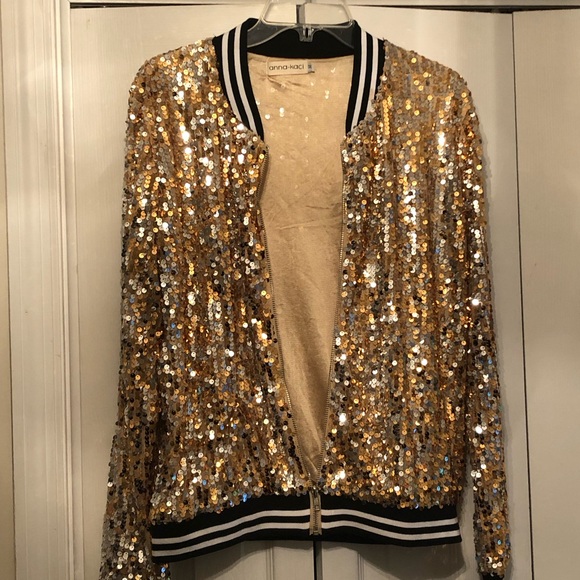 anna-kaci gold sequin jacket (worn once, like new), size Adult M. - Picture 1 of 2